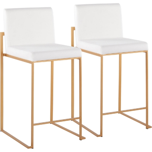 Fuji High Back 26" Counter Stool in White Velvet & Gold Metal (Set of 2)